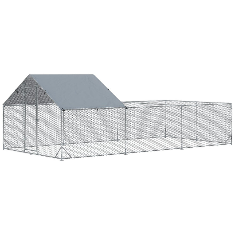 English Elm Pawhut Walk-in Galvanized Steel Chicken Run with Uv Waterproof Cover Spire Roof W2225P166344
