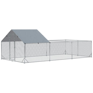English Elm Pawhut Walk-in Galvanized Steel Chicken Run with Uv Waterproof Cover Spire Roof W2225P166344