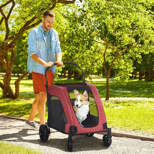 English Elm Pawhut Pet Stroller For Medium Dogs - Foldable, Ventilated With Storage Basket & Smooth Maneuverability W2225P166287-GIGA
