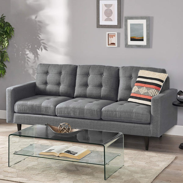 English Elm Christopher Knight Home® - 3-Seater Modern Fabric Sofa - Dark Grey, Elegant Button-Tufted Design, Durable & Stylish For Living Spaces 66890.00A_66890.00B