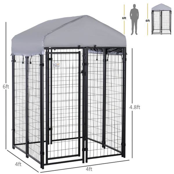English Elm Pawhut Outdoor Dog Kennel Steel Exercise Pen with Canopy and Secure Lockable Entry W2225P166316