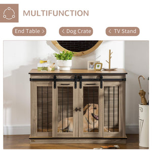 English Elm Pawhut Oak Finish Dog Kennel End Table with Divider for Living Room Decor W2225P166306