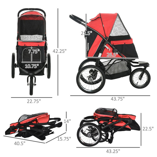 English Elm Pawhut Pet Stroller For Small & Medium Dogs - All-Terrain 3-Wheel Design With Adjustable Canopy & Safety Features W2225P166290-GIGA