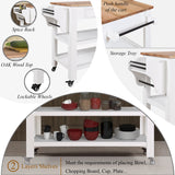 English Elm 57 Inch Rolling Kitchen Island With Storage,Kitchen Cart With Solid Oak Wood Top,Two-Sided Kitchen Island Cart On Wheels ,Wine and Spice Rack, Large Kitchen Cart With 2 Drawers, Milk White+Natural Top