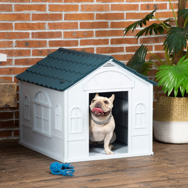 English Elm Pawhut Cottage Style Plastic Dog House Weather Resistant Shelter for Small Medium Pets W2225P166324