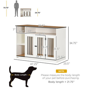 English Elm Pawhut Oak Finish Dog Kennel End Table with Divider for Living Room Decor W2225P166428
