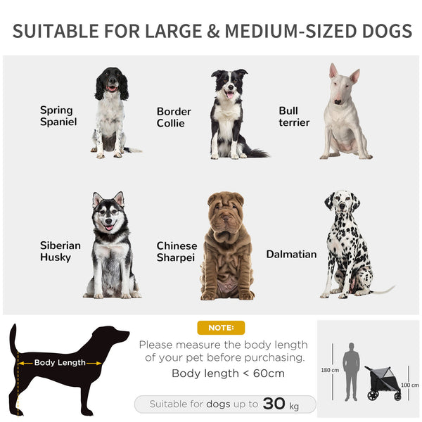 English Elm PawHut One-Click Foldable Dog Stroller for Medium/Large Dogs, Shock-Absorbing Ride, Mesh Skylight, Storage Organizers W2225P166292