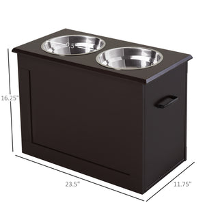 English Elm PawHut Elevated Pet Feeding Station with Storage, Removable Stainless Bowls, Ergonomic Height for Large Dogs Brown W2225P166296