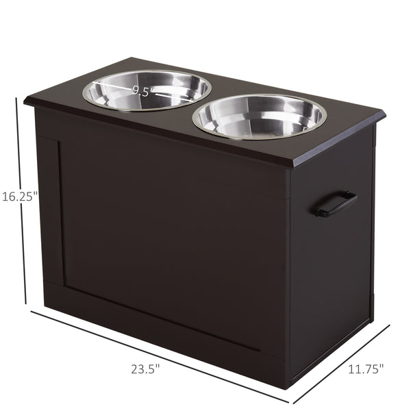 English Elm PawHut Elevated Pet Feeding Station with Storage, Removable Stainless Bowls, Ergonomic Height for Large Dogs Brown W2225P166296