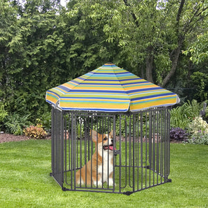 English Elm PawHut Heavy-Duty 48" x 41" Outdoor Metal Dog Playpen with Weather-Resistant Roof, Locking Door, Portable Shelter W2225P166298