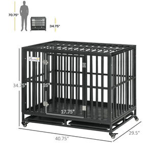 English Elm Pawhut Welded Steel Dog Kennel with Lockable Wheels Slide Out Tray and Safe Floor W2225P166304