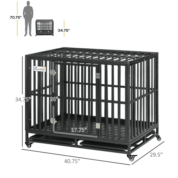 English Elm Pawhut Welded Steel Dog Kennel with Lockable Wheels Slide Out Tray and Safe Floor W2225P166304