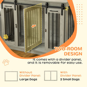 English Elm Pawhut Oak Finish Dog Kennel End Table with Divider for Living Room Decor W2225P166307