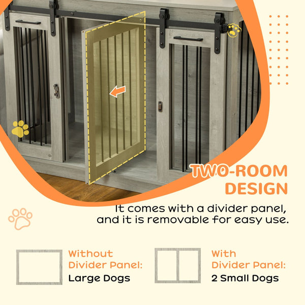 English Elm Pawhut Oak Finish Dog Kennel End Table with Divider for Living Room Decor W2225P166307