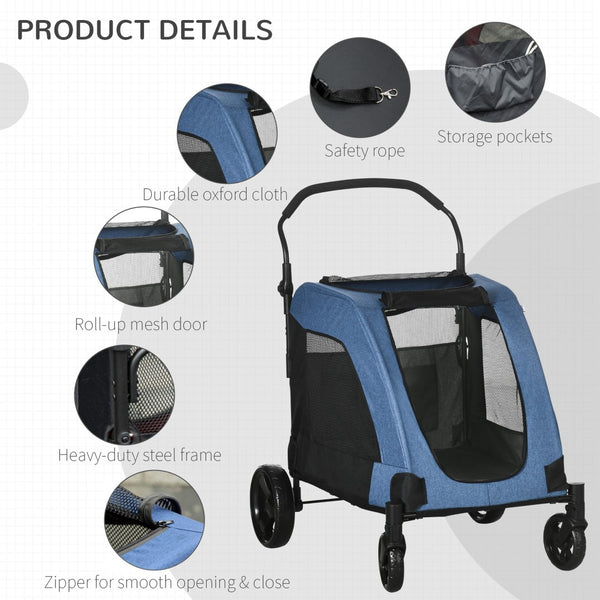 English Elm Pawhut Ventilated Pet Stroller For Medium Dogs - Foldable, Durable, With Storage Basket, Blue Design W2225P166285-GIGA