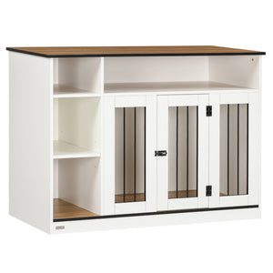 English Elm Pawhut Oak Finish Dog Kennel End Table with Divider for Living Room Decor W2225P166428