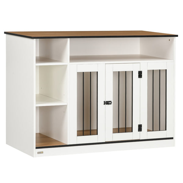 English Elm Pawhut Oak Finish Dog Kennel End Table with Divider for Living Room Decor W2225P166428