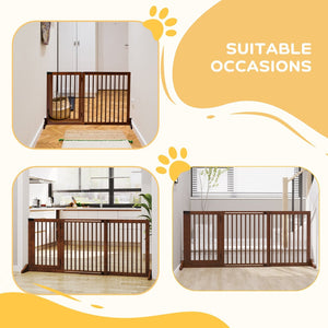 English Elm Pawhut Elegant Adjustable Wooden Pet Gate - Stylish Freestanding Dog Barrier With Lockable Door W2225P166424-GIGA