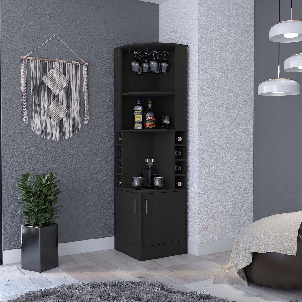 English Elm 8-Bottle Wenge Bar Cabinet with 2 Shelves & 3-Tier Display, 2 Doors, Tall 71.1" Storage Elegance B062P164342