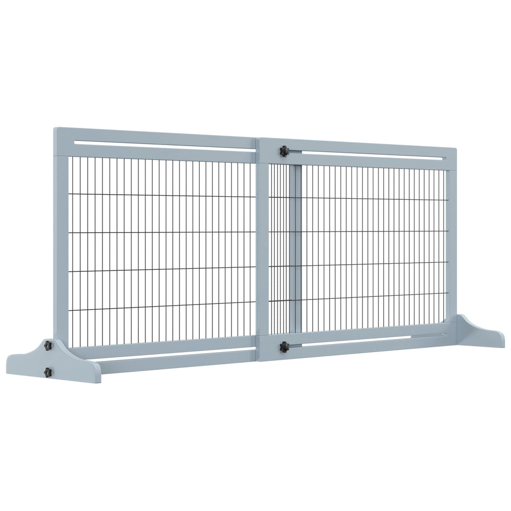 English Elm PawHut Extra Wide 72" x 27.25" Freestanding Pet Gate with Adjustable 41–72" Width, Stable Wood Frame Gray W2225P166274