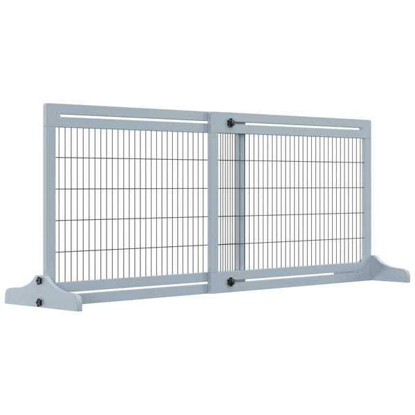 English Elm PawHut Extra Wide 72" x 27.25" Freestanding Pet Gate with Adjustable 41–72" Width, Stable Wood Frame Gray W2225P166274