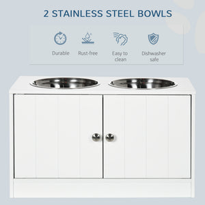 English Elm PawHut Elevated Dog Bowl Stand with 44L Storage Cabinet, Magnetic Doors, Stainless Bowls, White W2225P166297