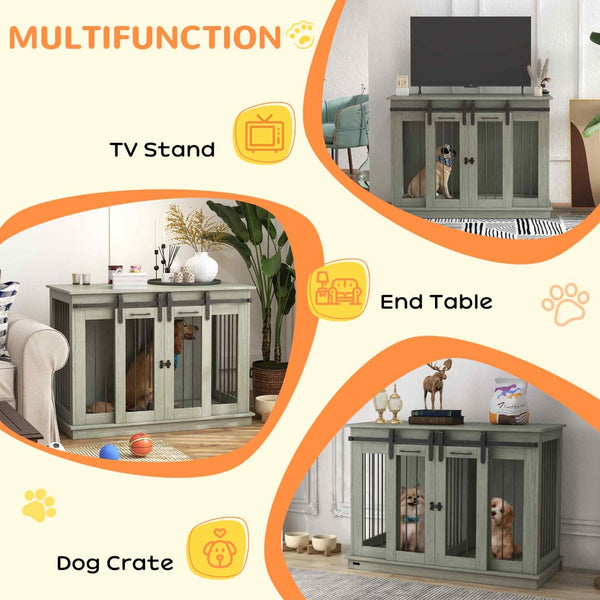 English Elm Pawhut Oak Finish Dog Kennel End Table with Divider for Living Room Decor W2225P166307