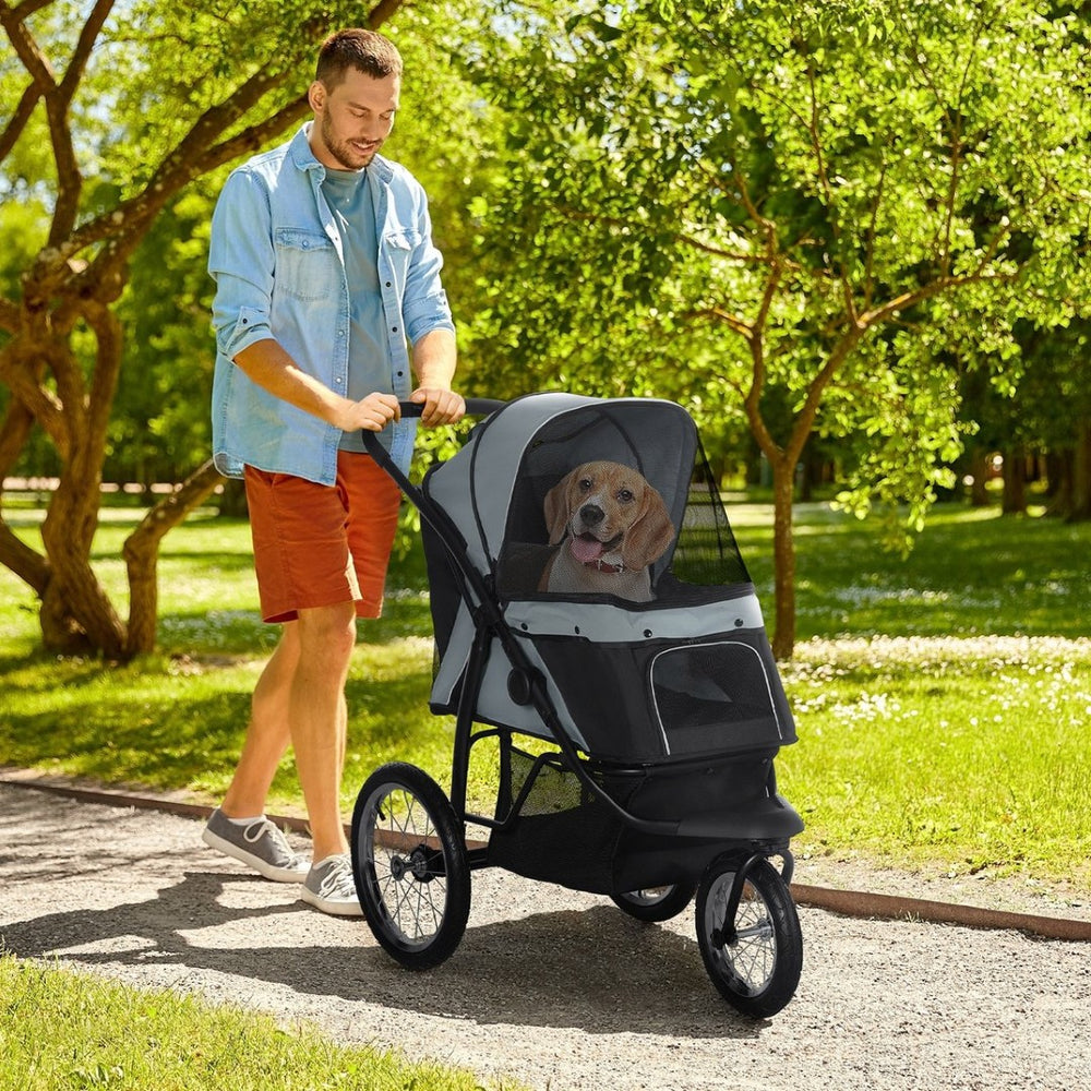 English Elm Pawhut Pet Stroller For Small/Medium Dogs - All-Terrain, Foldable, Adjustable Canopy & Storage Basket W2225P166289-GIGA