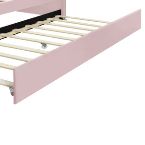 English Elm Full Full Size Upholstery Daybed Frame with Shell Backrest and Pull-Out Trundle, Velvet Elegance Pink DL001826AAH