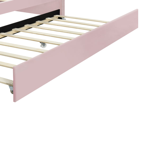 English Elm Full Full Size Upholstery Daybed Frame with Shell Backrest and Pull-Out Trundle, Velvet Elegance Pink DL001826AAH