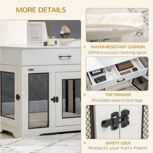 English Elm Pawhut Pet Crate End Table with Drawer Cushion Small Dog Kennel Furniture White W2225P166312