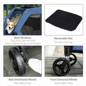 English Elm Pawhut Ventilated Pet Stroller For Medium Dogs - Foldable, Durable, With Storage Basket, Blue Design W2225P166285-GIGA