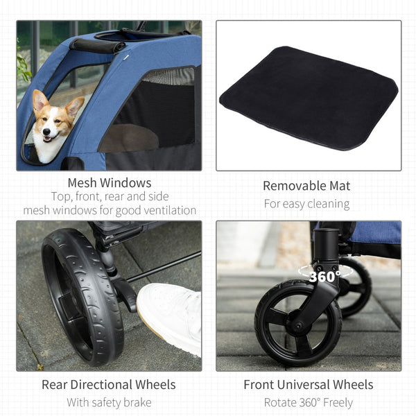 English Elm Pawhut Ventilated Pet Stroller For Medium Dogs - Foldable, Durable, With Storage Basket, Blue Design W2225P166285-GIGA