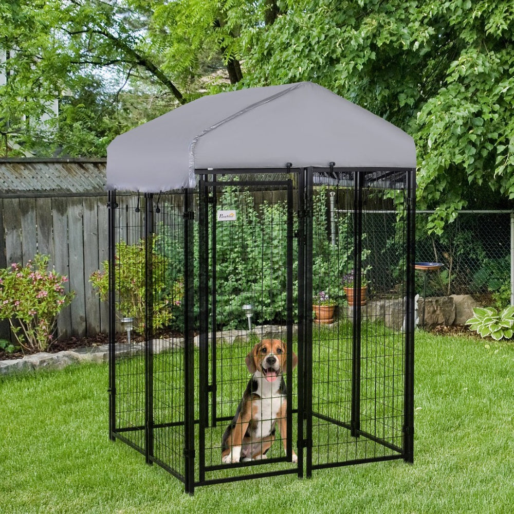English Elm Pawhut Outdoor Dog Kennel Steel Exercise Pen with Canopy and Secure Lockable Entry W2225P166316