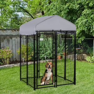 English Elm Pawhut Outdoor Dog Kennel Steel Exercise Pen with Canopy and Secure Lockable Entry W2225P166316
