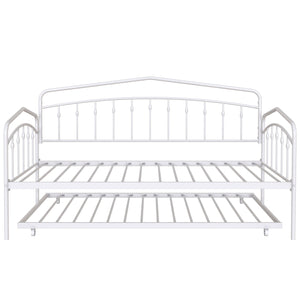 English Elm Fox Twin Daybed with Twin Trundle Metal Frame, Easy-Glide Casters, Anti-Noise Slats, No Box Spring Needed White B083P154255