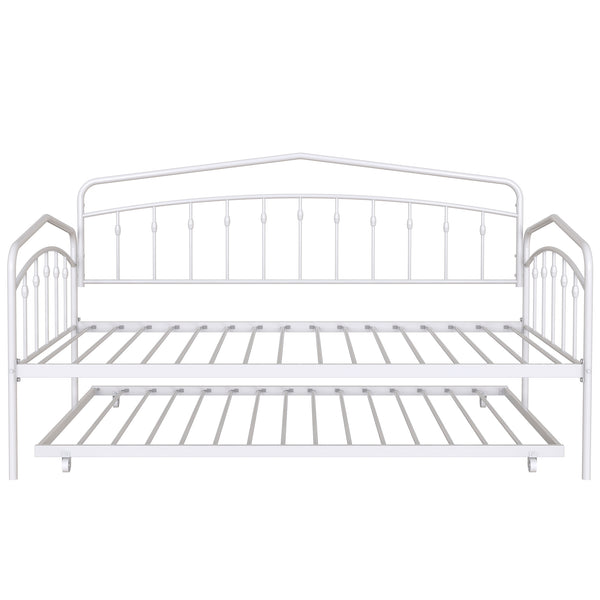 English Elm Fox Twin Daybed with Twin Trundle Metal Frame, Easy-Glide Casters, Anti-Noise Slats, No Box Spring Needed White B083P154255