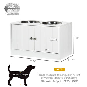 English Elm PawHut Elevated Dog Bowl Stand with 44L Storage Cabinet, Magnetic Doors, Stainless Bowls, White W2225P166297