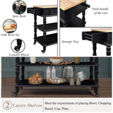 English Elm 56 Inch Rolling Kitchen Island With Storage,Kitchen Cart With Solid Oak Wood Top,Two-Sided Kitchen Island Cart On Wheels , Wine and Spice Rack, Large Kitchen Cart With 2 Drawers, Black+Natural Top