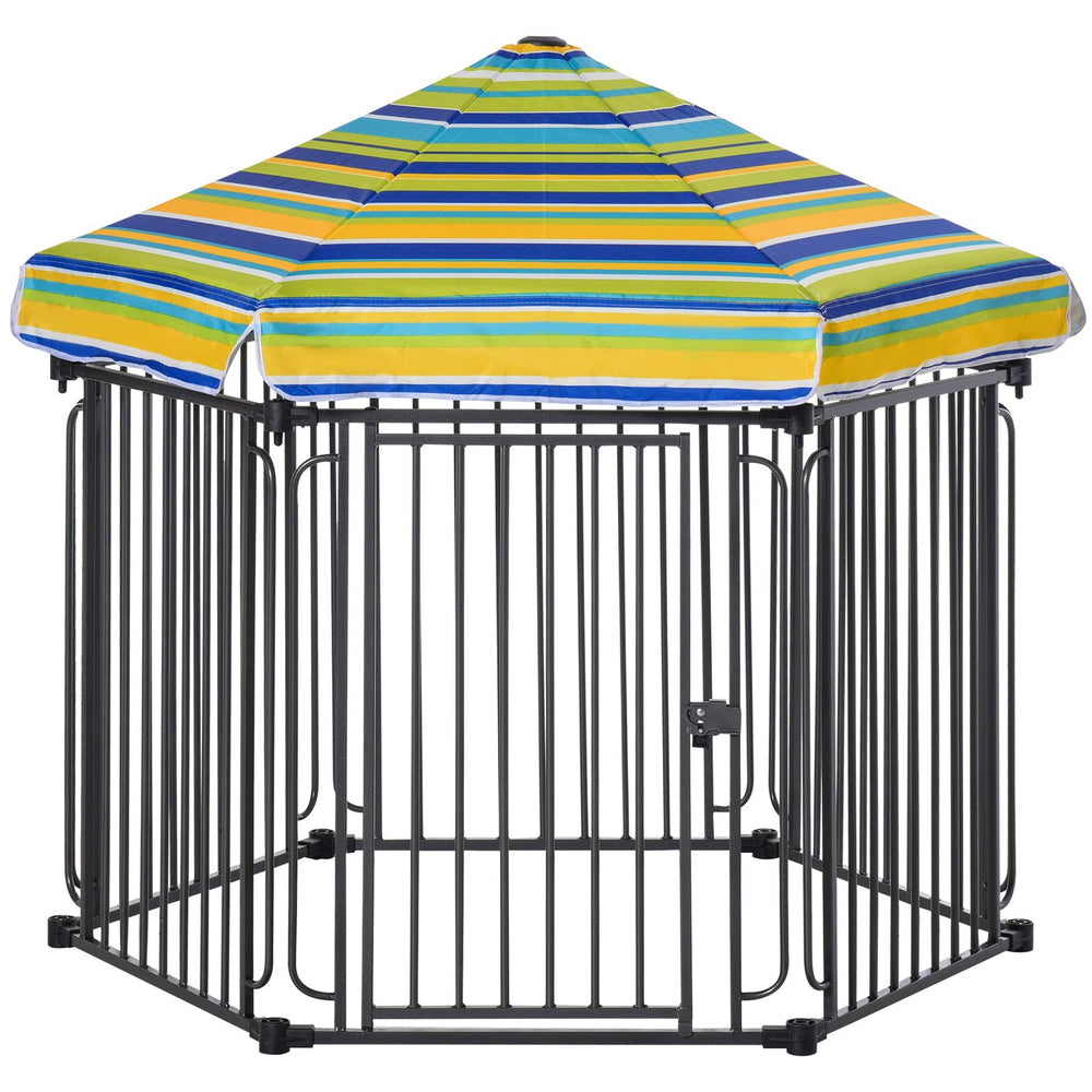 English Elm PawHut Heavy-Duty 48" x 41" Outdoor Metal Dog Playpen with Weather-Resistant Roof, Locking Door, Portable Shelter W2225P166298