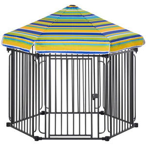 English Elm PawHut Heavy-Duty 48" x 41" Outdoor Metal Dog Playpen with Weather-Resistant Roof, Locking Door, Portable Shelter W2225P166298