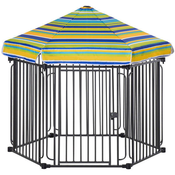 English Elm PawHut Heavy-Duty 48" x 41" Outdoor Metal Dog Playpen with Weather-Resistant Roof, Locking Door, Portable Shelter W2225P166298