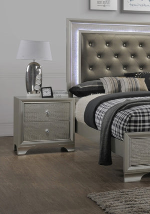 English Elm 1pc Glam Modern Nightstand with Embossed Crocodile Finish, Two Drawers, Dustproof Base & Buttons Champagne 25.6 L x 18.4 W x 26.3 H B01181032