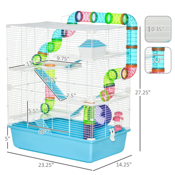 English Elm Pawhut Five Tier Wire Hamster Habitat with Tunnels Exercise Wheel and Carry Handles W2225P166271
