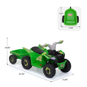 English Elm 6v Kids Ride on Atv Toddler Electric Car with Detachable Trailer and Bluetooth Audio Green W2181P164287