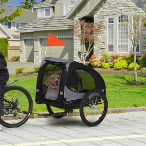 English Elm Aosom Pet Bike Trailer with Steel Frame, Quick-Release Wheels, Mesh Ventilation & Safety Flag Black W2225P166453