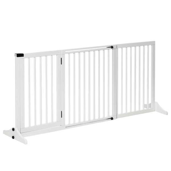 English Elm Pawhut Adjustable Wooden Pet Gate - Stylish Freestanding Dog Barrier With Lockable Door, White Finish W2225P166425-GIGA