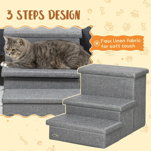 English Elm Pawhut 3-Steps Pet Stairs With Hidden Storage For Small Dogs & Cats - Safe, Stylish & Durable Design W2225P166284-GIGA