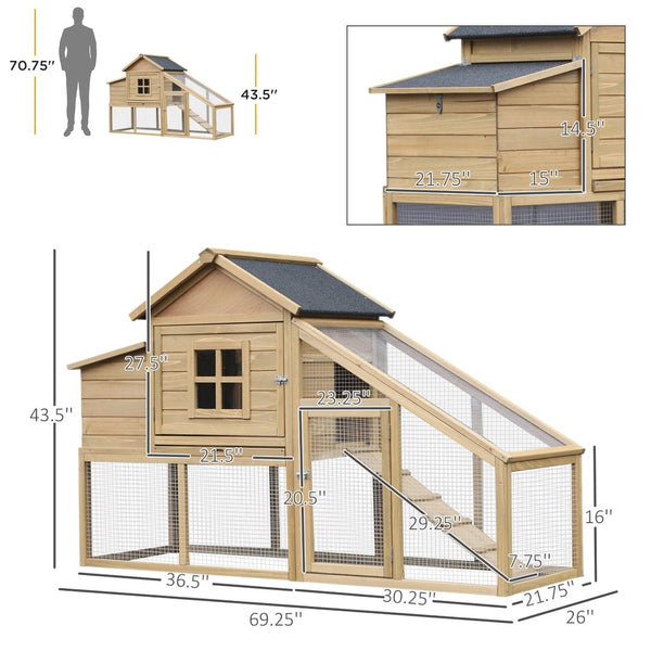 English Elm Pawhut Fir Wood Backyard Hen House with Nesting Box Run Ramp and Ventilated Windows W2225P166334