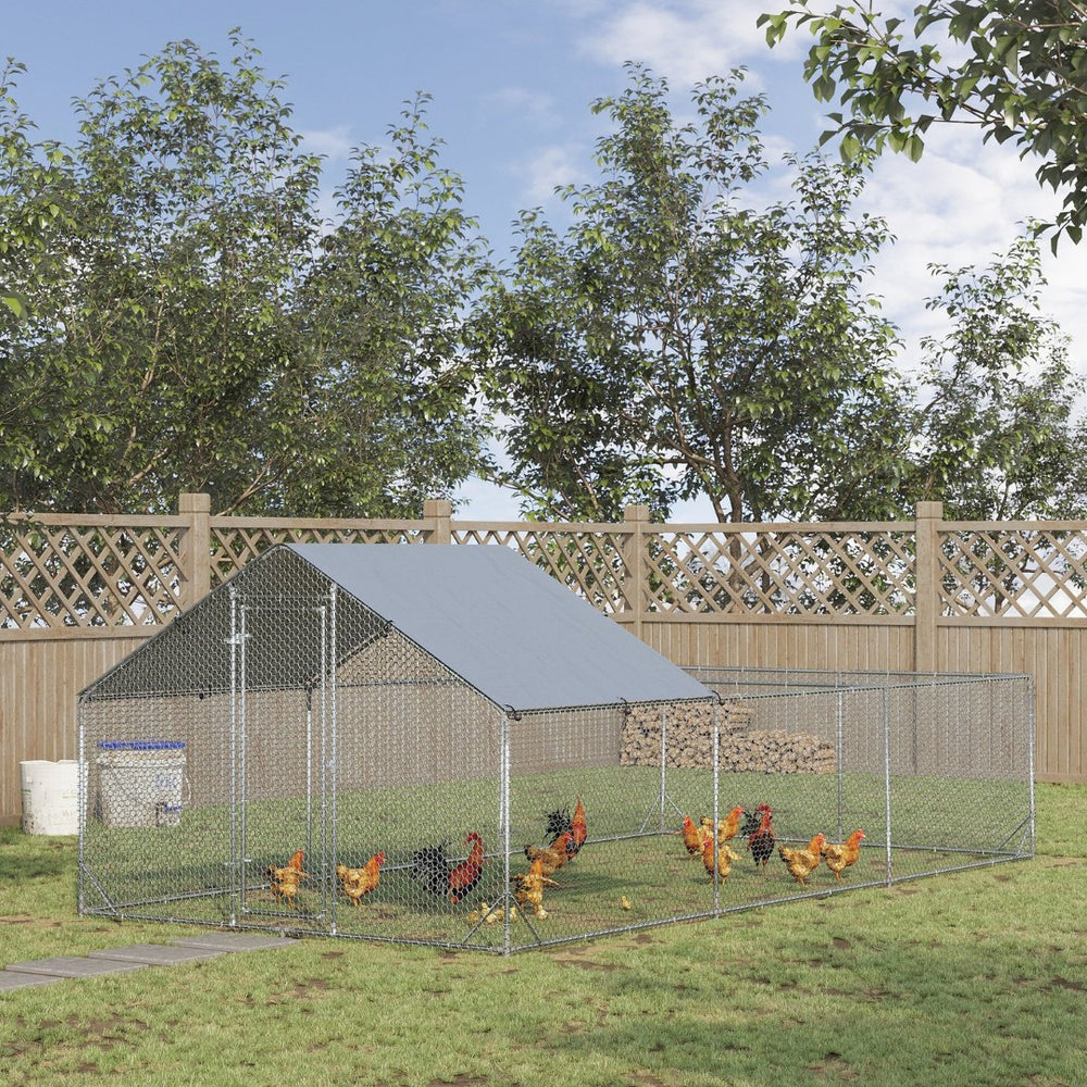 English Elm Pawhut Walk-in Galvanized Steel Chicken Run with Uv Waterproof Cover Spire Roof W2225P166344